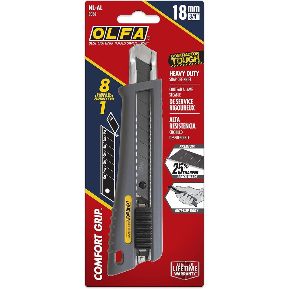 Olfa NL-AL Couteau utilitaire OLFA NL-AL à verrouillage automatique, poignée en caoutchouc, 18 mm