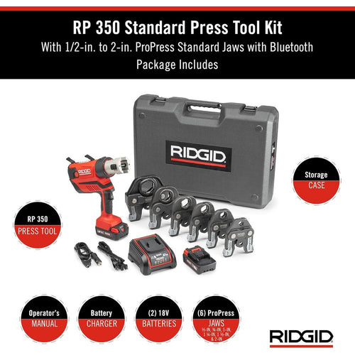 Ridgid 67053 RP 350 Pistol-Grip Press Tool With 18V 2.5Ah Battery, 1/2" - 2" Propress Jaws