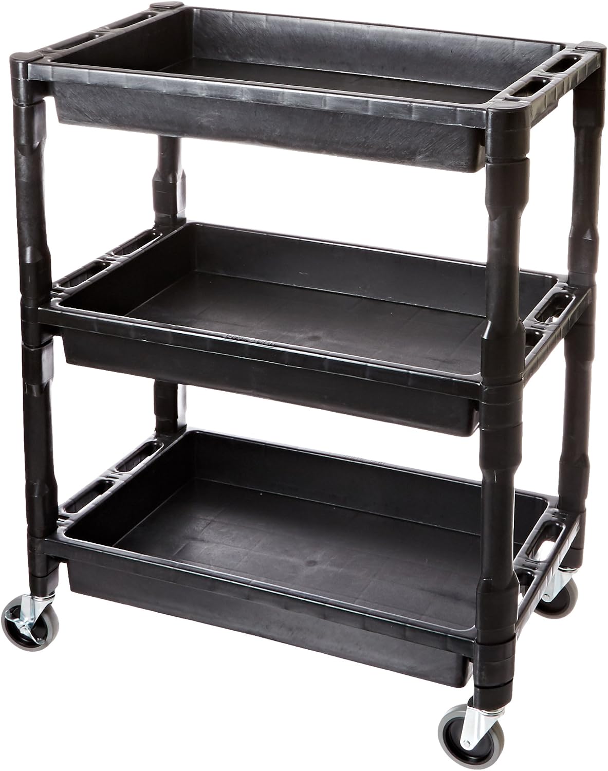 ATD Tools 7017 Heavy-Duty Black Plastic 3-Shelf Utility Cart with 4 swivel casters