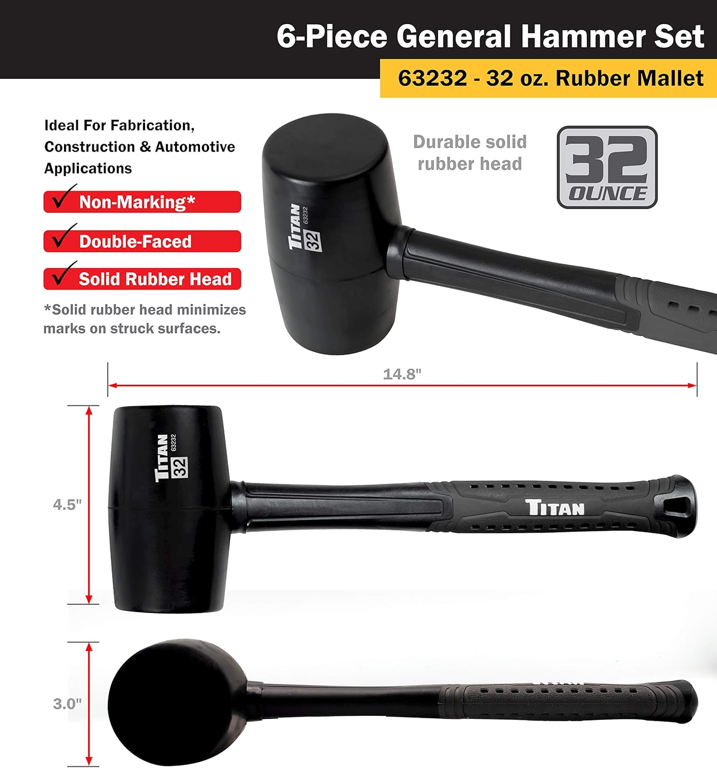 Titan Tools 63136 Jeu de 6 marteaux