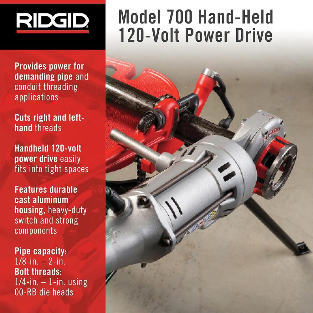 Ridgid 41935 Model 700 Power Drive Pipe & Conduit Threader, 1/8" to 2" (3 to 50 mm) Thread Capacity, 110V