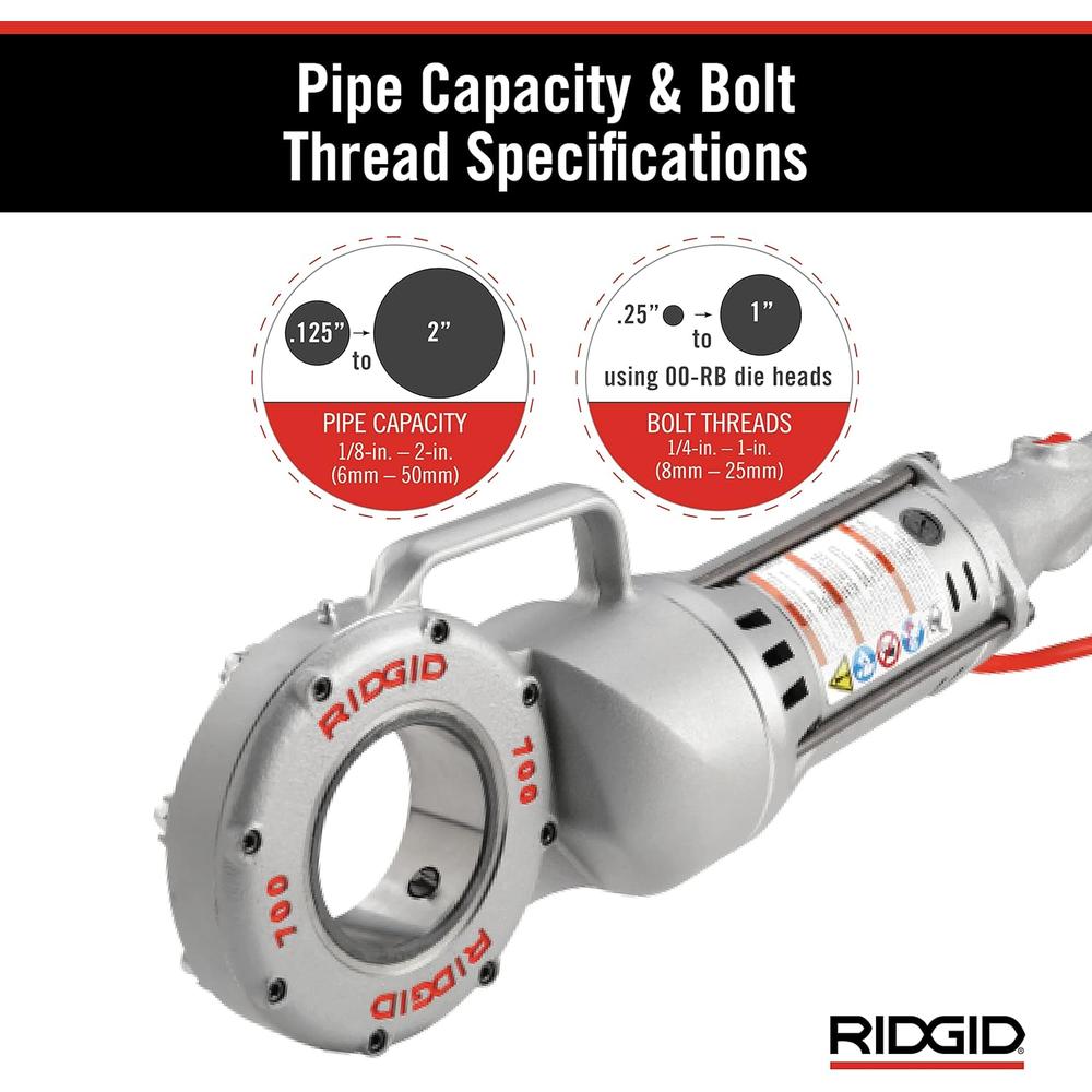 Ridgid 41935 Model 700 Power Drive Pipe & Conduit Threader, 1/8" to 2" (3 to 50 mm) Thread Capacity, 110V