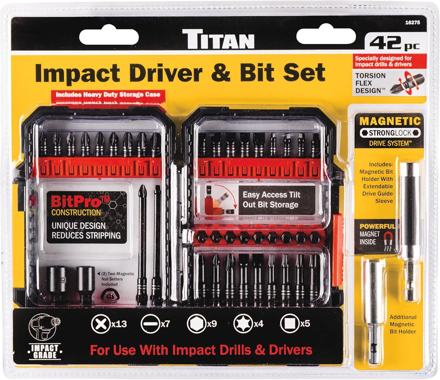 Titan Tools 16275 Lot de 42 embouts de tournevis à impact