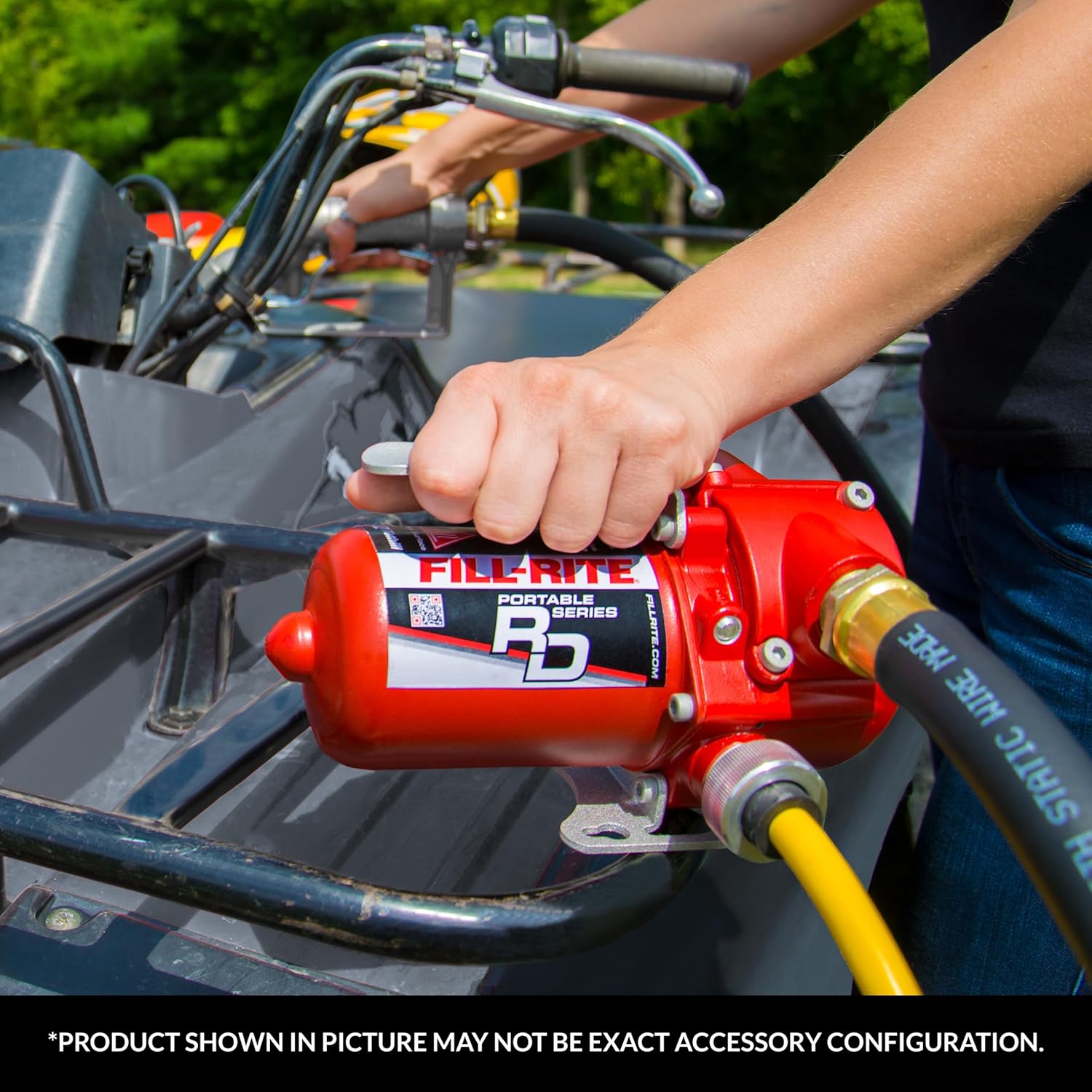 Fill-Rite RD1212NP 12 GPM 12V Portable Fuel Transfer Pump with Manual Nozzle, Discharge Hose, Suction Pipe and Power Cord.