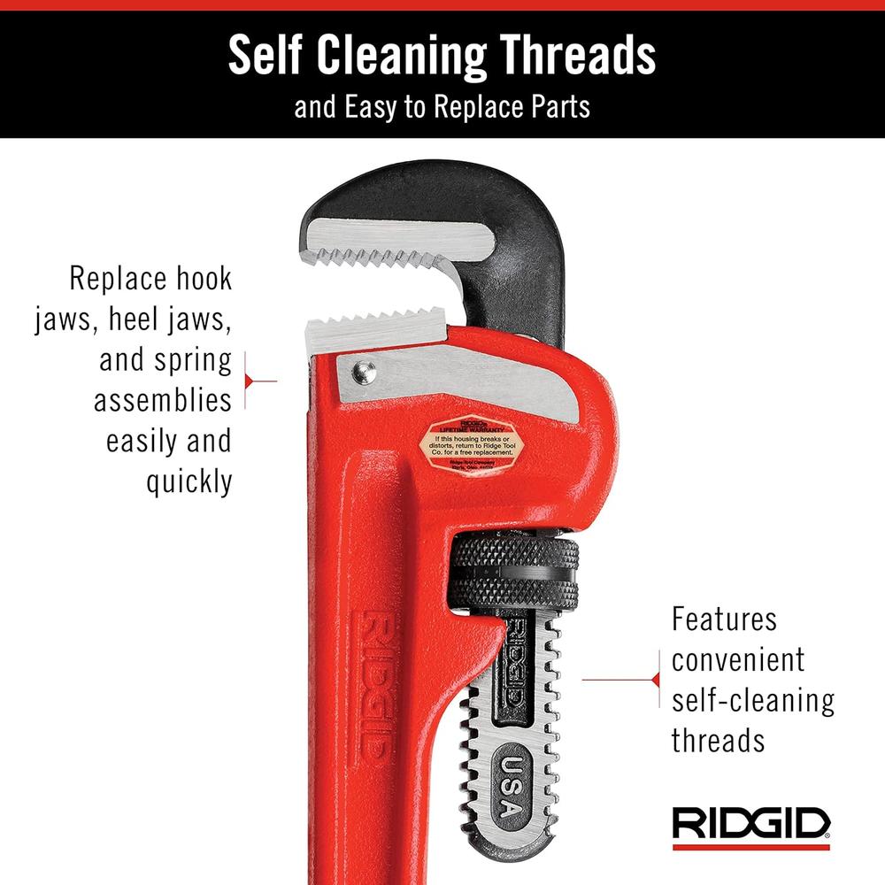 Ridgid 31020 Model 14 Heavy-Duty Straight Pipe Wrench, 14" Plumbing Wrench - Red, Small