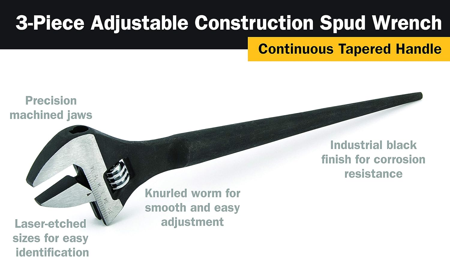 Titan Tools 223 3-pc Adjustable Construction Wrench Set, 10"/12"/16" Long, 1-1/8", 1-5/6", 1-1/2" Openings