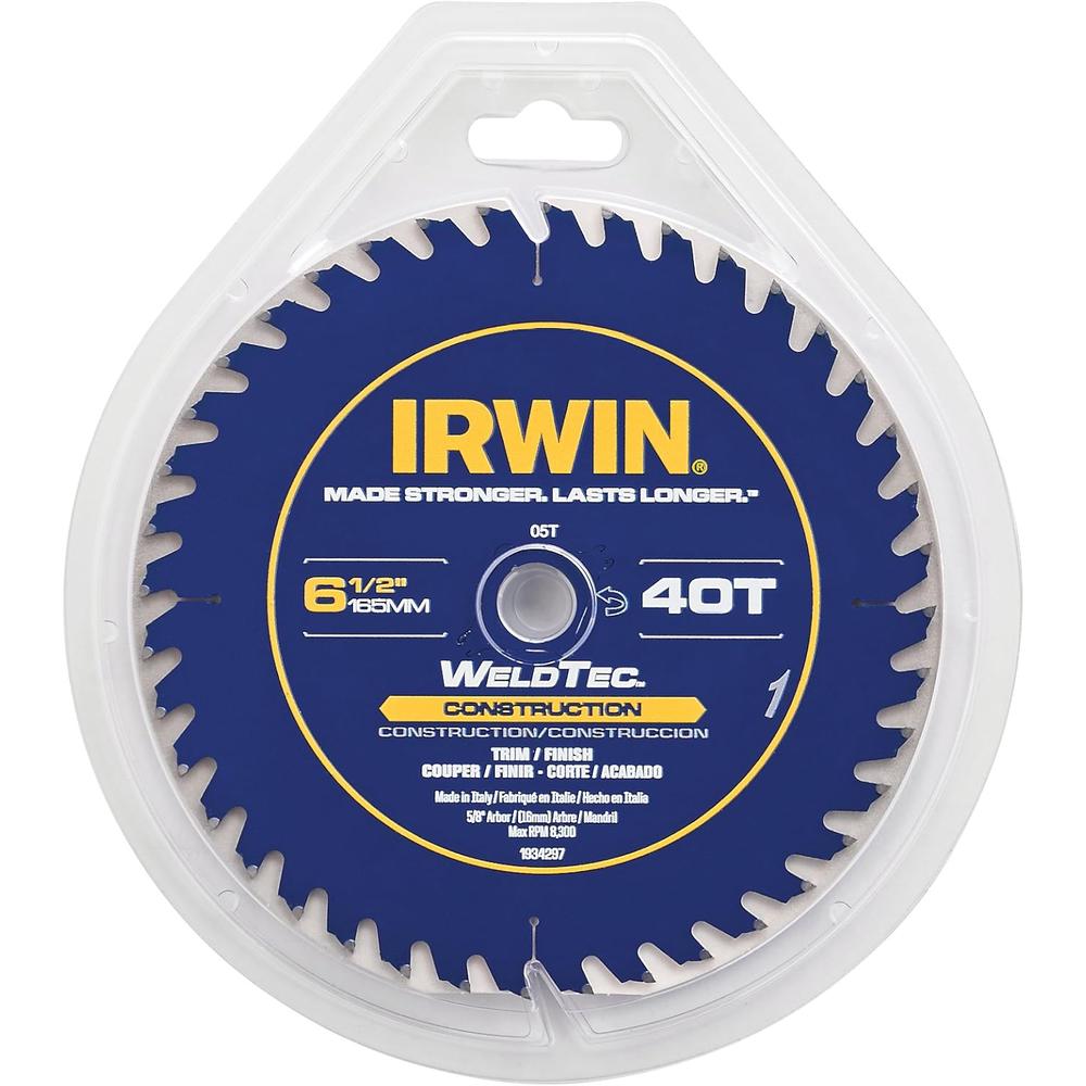 Irwin Tools 1934297 40-Tooth WeldTec Cordless Circular Framing/Ripping Saw Blade, 6-1/2"