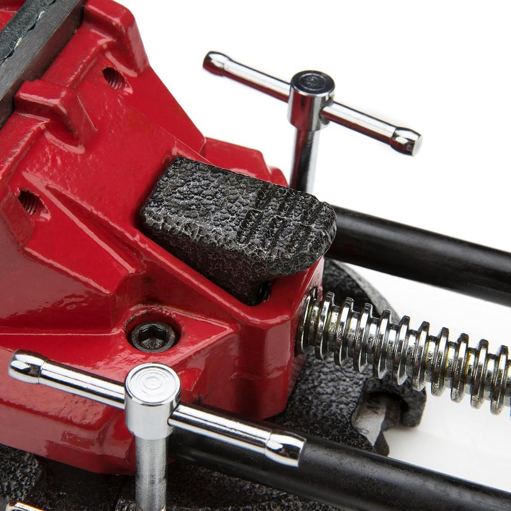 SPEEDJAW 4-Inch Low-Profile Bench Vise, Ratcheting Handle, Detachable Posi-clock Base Mount, Durable Steel Jaws