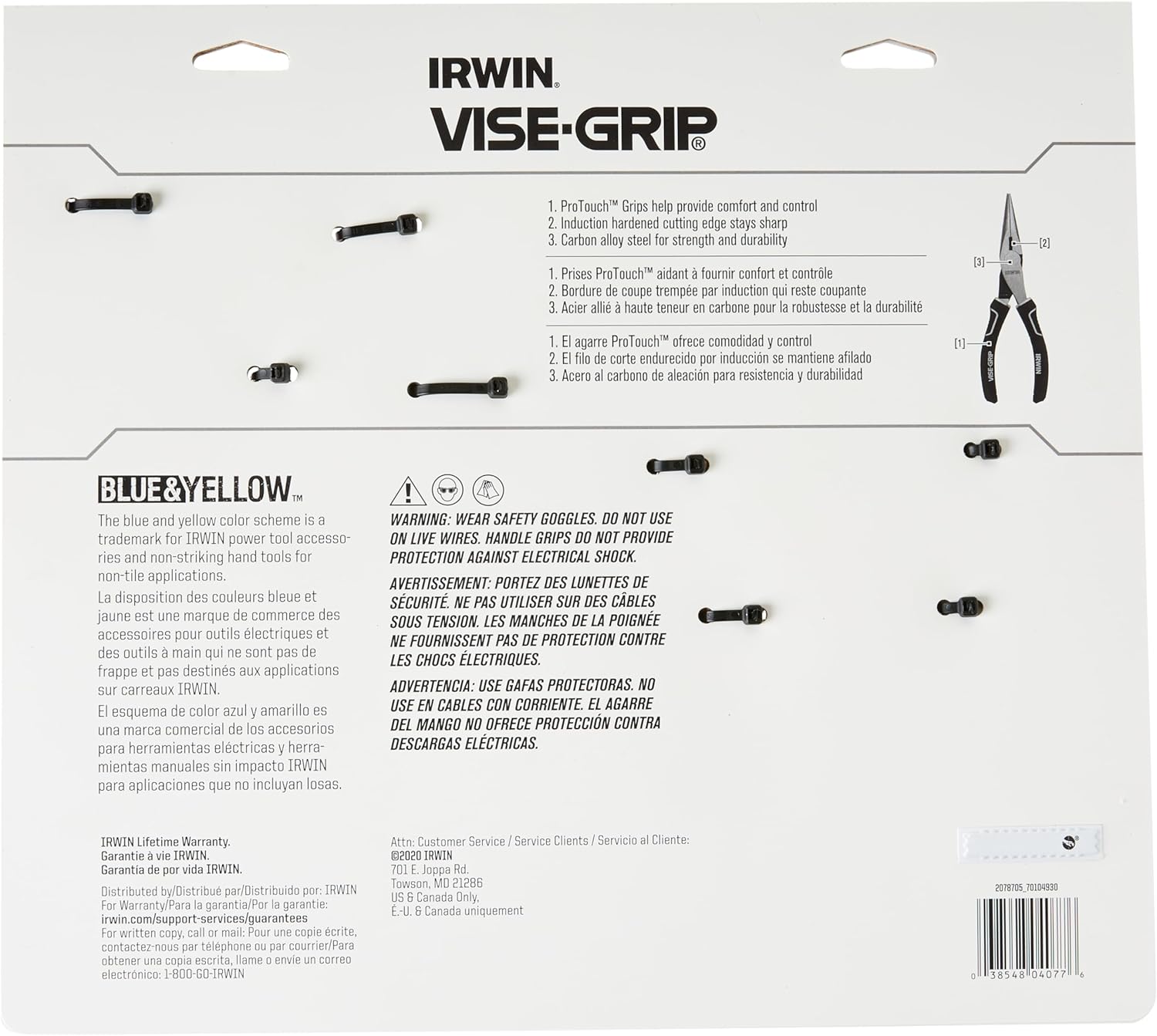 Irwin Tools 2078705 Vise-Grip 4PC PLIER 6"LG NOSE 6"SLJNT 10"ADJ 10"GR