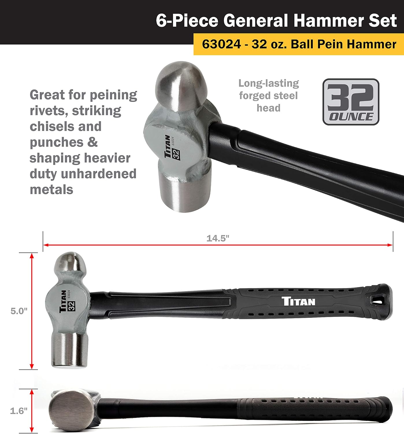 Titan Tools 63136 Jeu de 6 marteaux