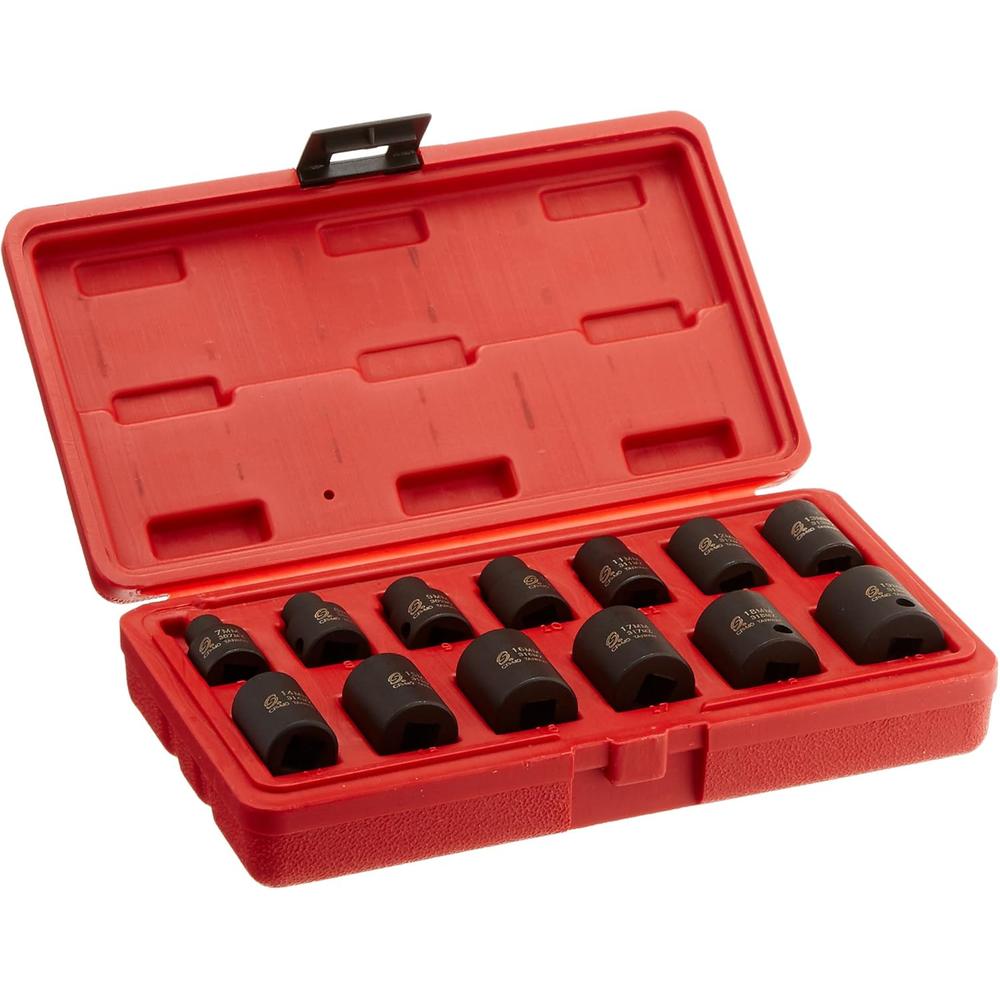 Sunex 3675 3/8-Inch Drive Standard Metric 12 Point Impact Socket Set, 13-Piece