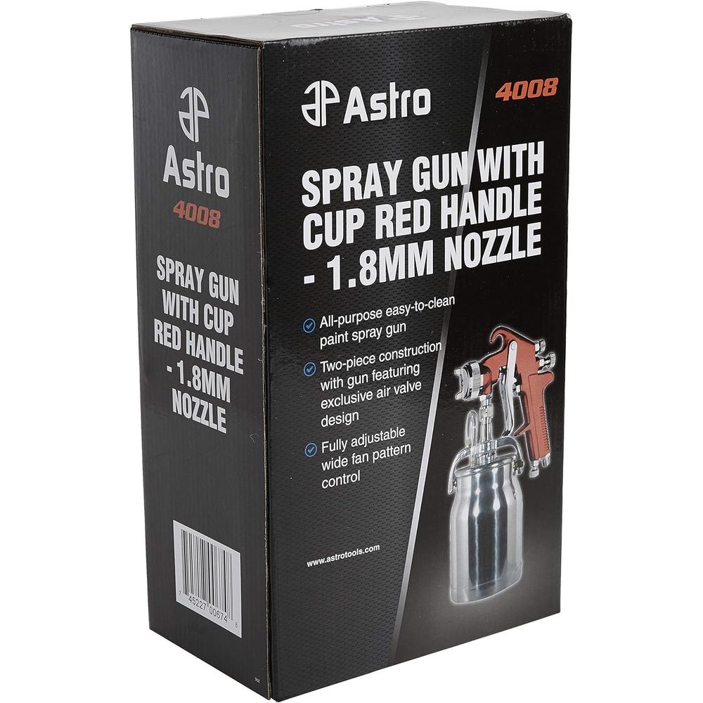 Astro Pneumatic Tool 4008 Spray Gun with Cup - Red Handle 1.8mm Nozzle
