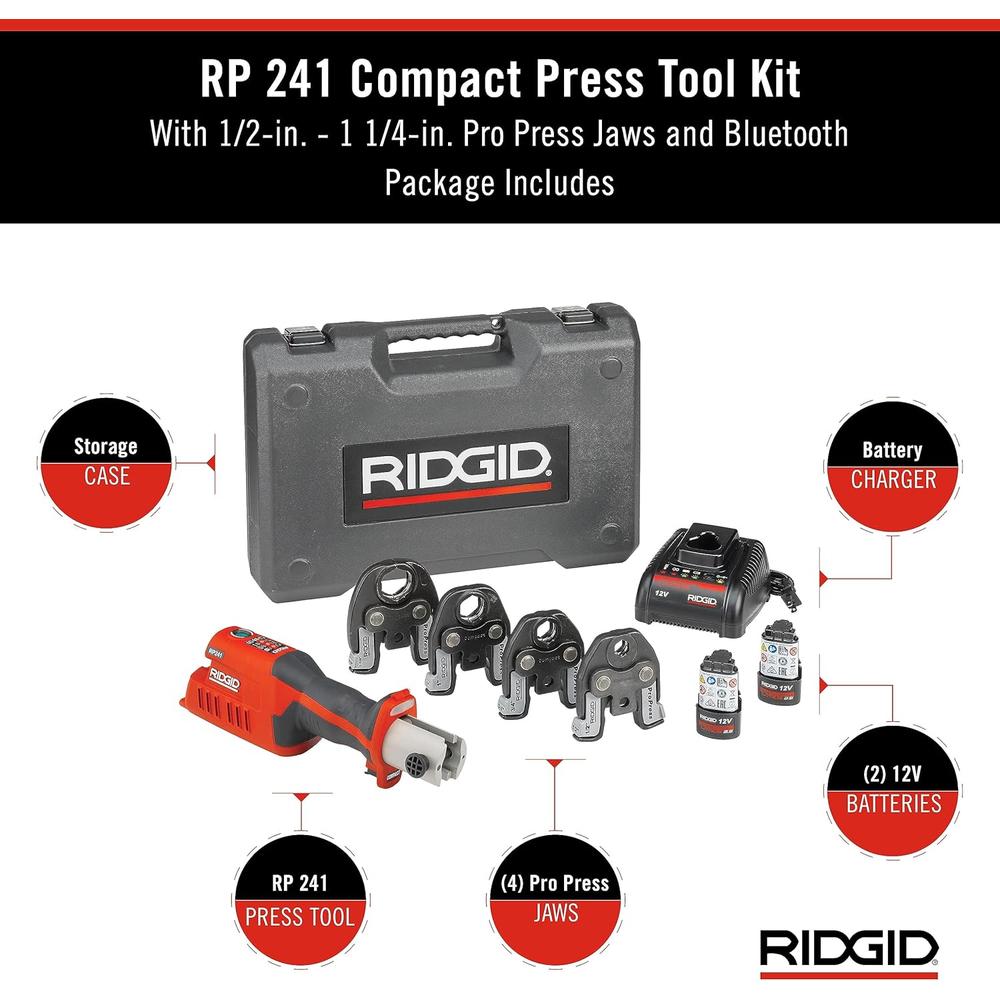 Ridgid 57363 RP 241 Compact Series Press Tool Kit With 1/2" - 1-1/4" Propress Jaws