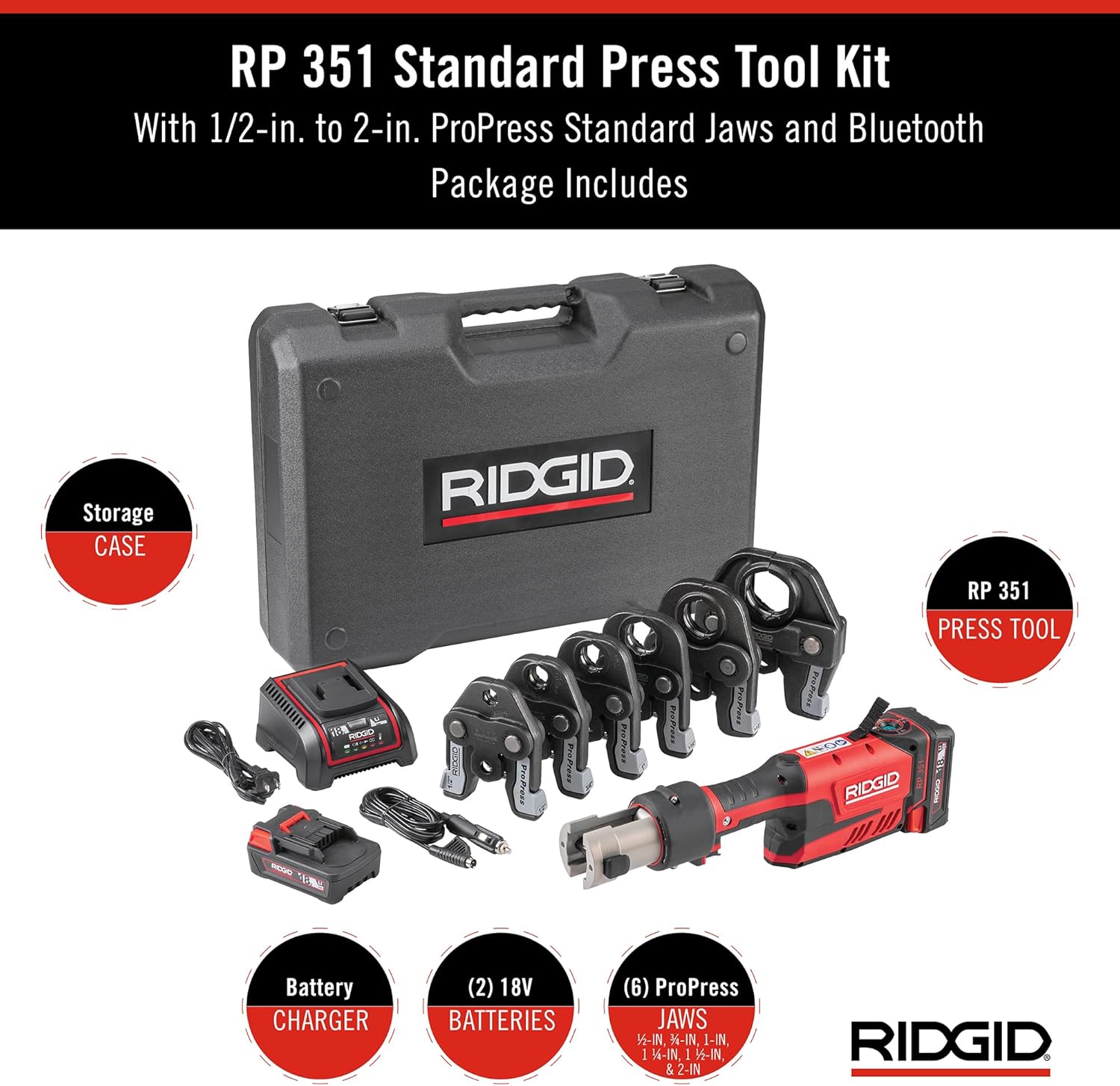 Ridgid 67178 RP 351 Outil de presse à poignée avec batterie 18 V 2,5 Ah, mâchoires Propress 1/2" - 2"