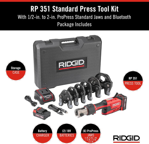 Ridgid 67178 RP 351 Drill-Grip Press Tool With 18V 2.5Ah Battery, 1/2" - 2" Propress Jaws