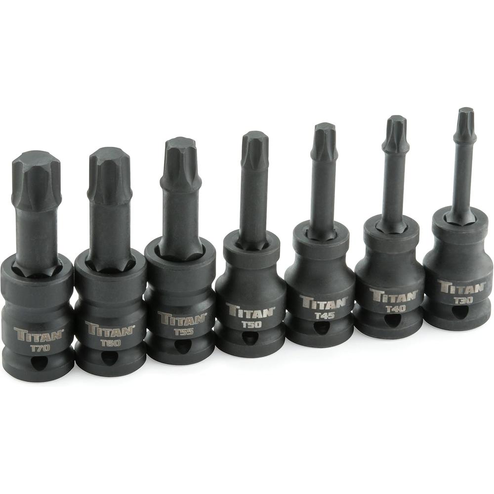 Outils Titan 42977 7 pièces. 1/2 po. Jeu de douilles à embout étoile Drive Impact