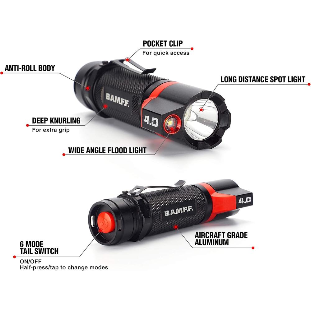 STKR 00339 B.A.M.F.F.™ 400 lm Black Tactical Dual-LED Flashlight