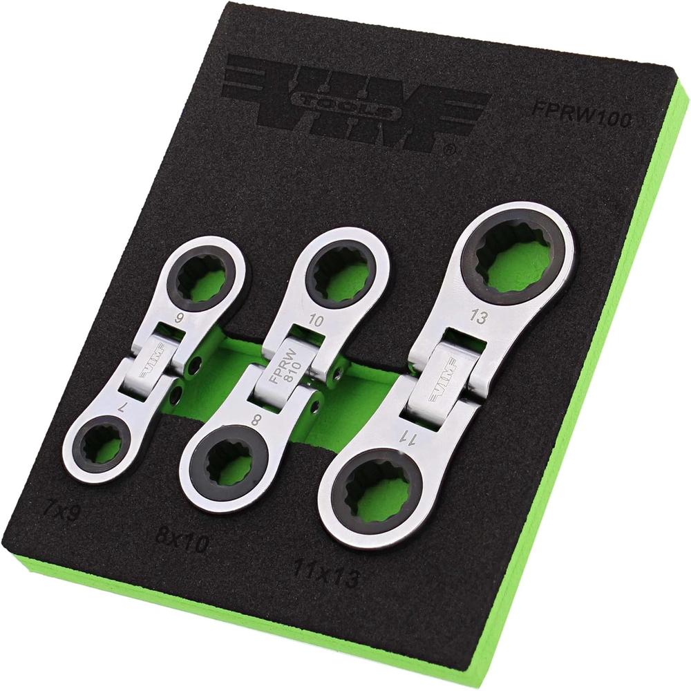 VIM Tools FPRW100 Jeu de 3 clés à cliquet double boîte Nano Flex, 72 dents, 7 x 9 mm, 8 x 10 mm, 11 x 13 mm