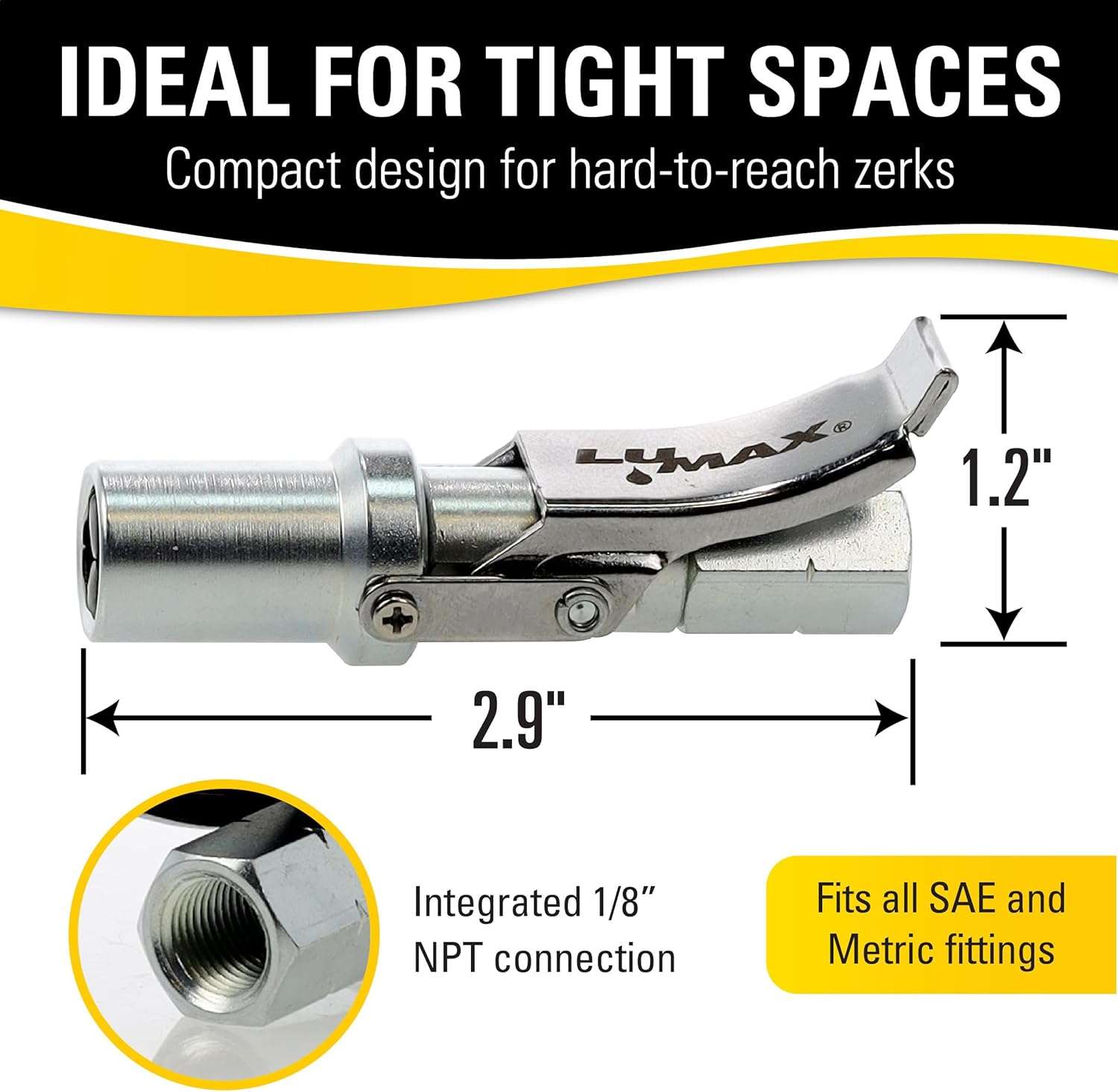 Lumax LX-1403 2.9" LONG HEAVY-DUTY QUICK-RELEASE GREASE COUPLER