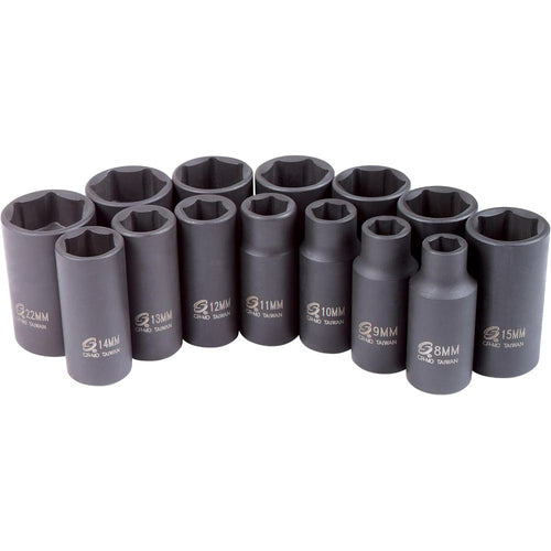 Sunex Tools 3328 14pc. 3/8" Drive Metric Mid-Depth Impact Socket Set