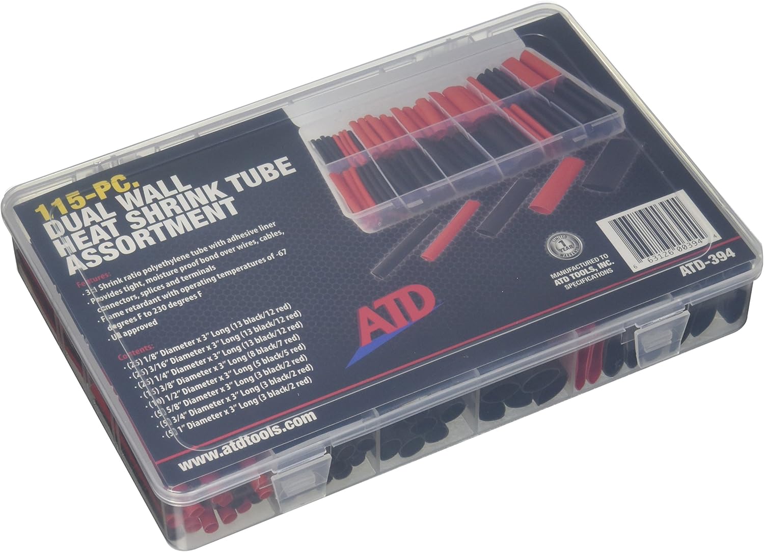 ATD Tools ATD-394 115 Pc. Dual Wall Heat Shrink Tube Assortment, 1 Pack