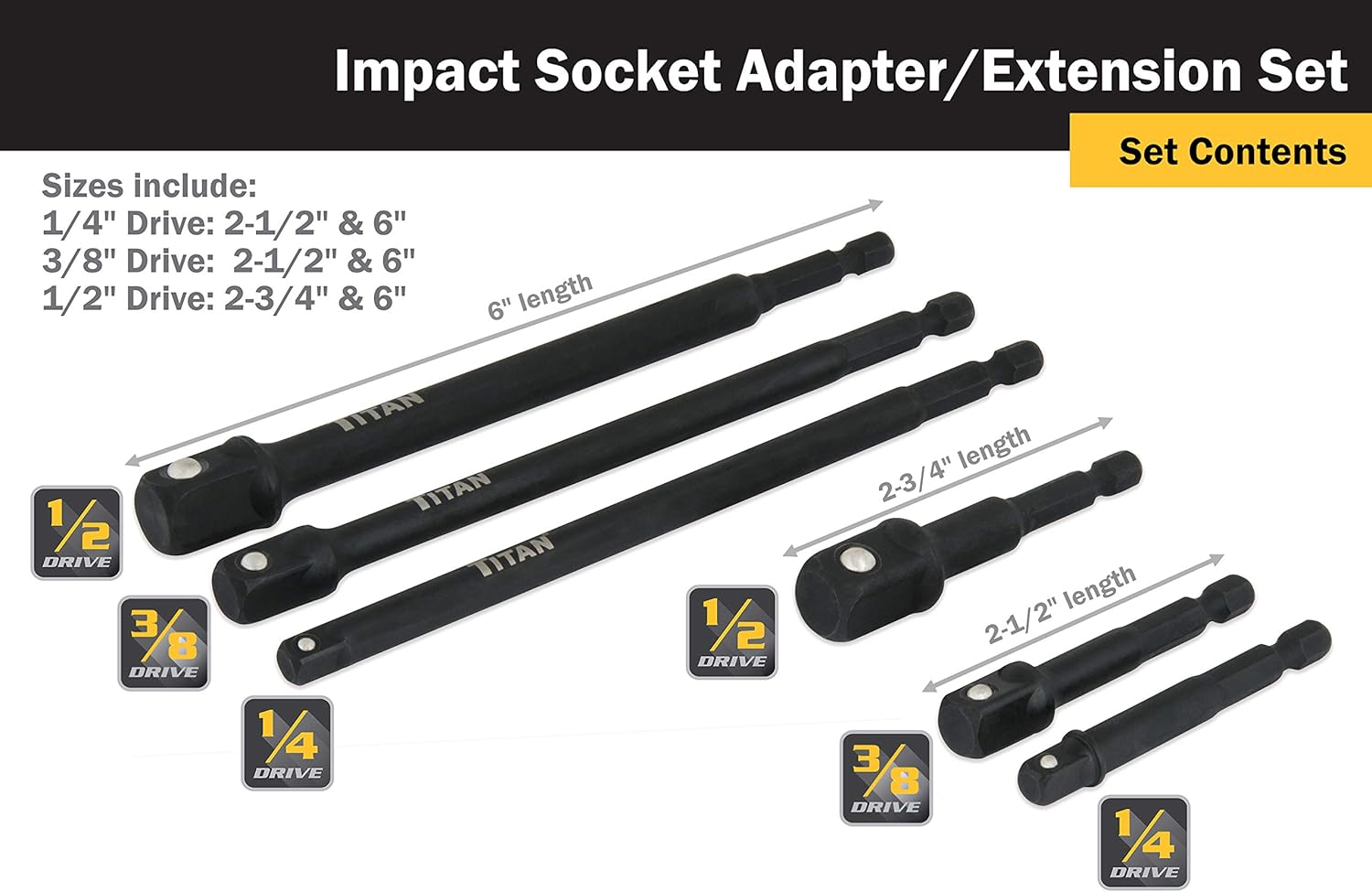 Titan Tools 12087 6 pieces Impact Socket Adapter Set
