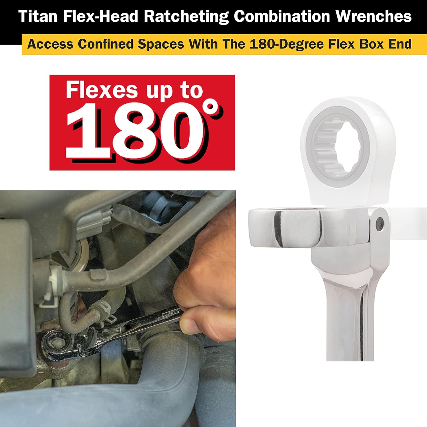 Titan Tools 12813 13 Mm 12 Pt. Flex-Head Ratcheting Combination Wrench