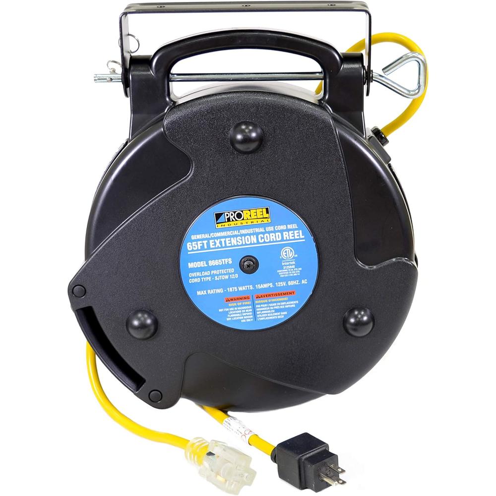 Alert Stamping 8665TFS Heavy Duty 12/3 65 Foot Single Tap Industrial Retractable Extension Cord Reel