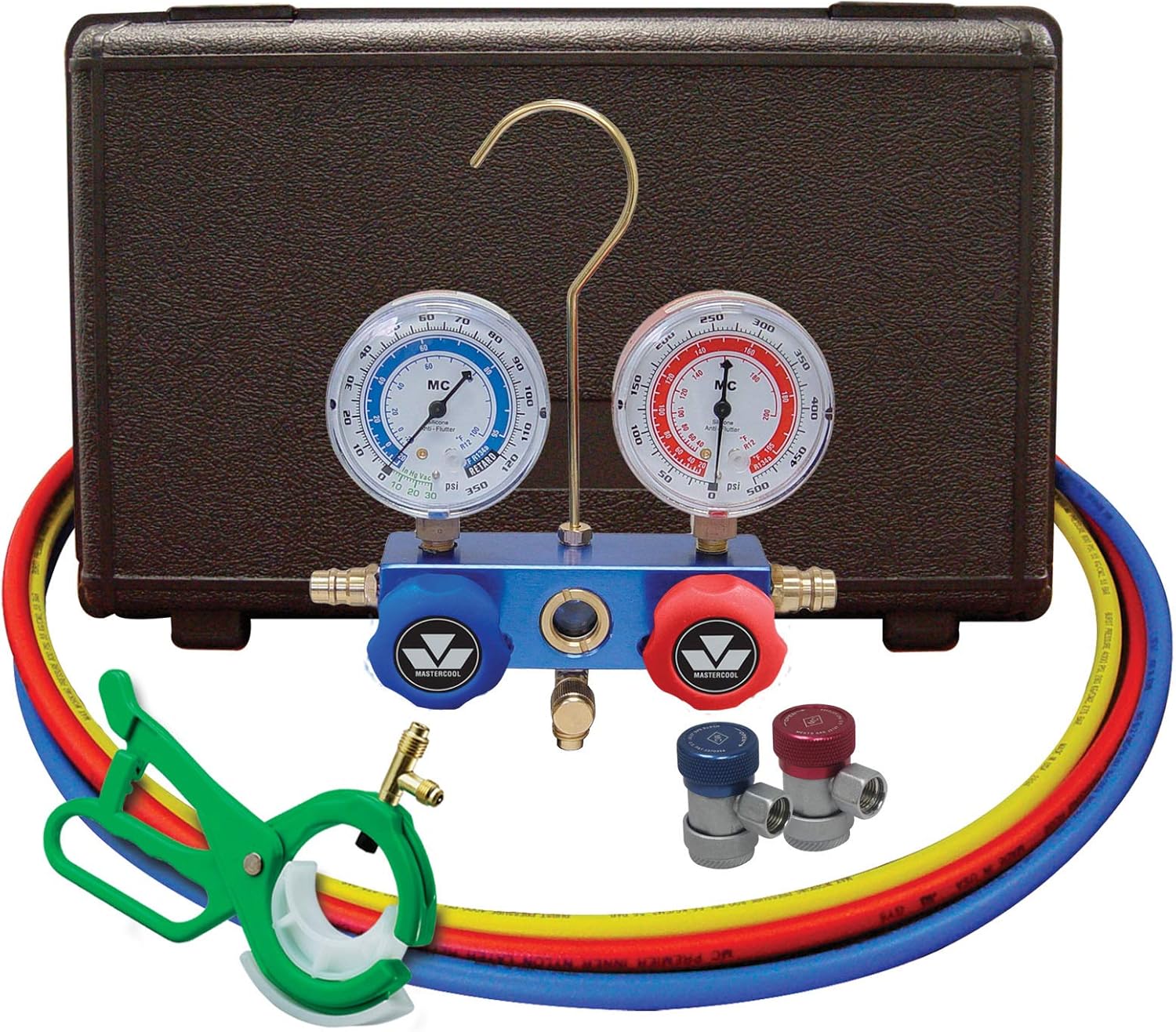 Mastercool 89661-PRO R134A Aluminum Manifold, Manual Couplers W/60" Hoses In A Plastic Box W/Free 85530