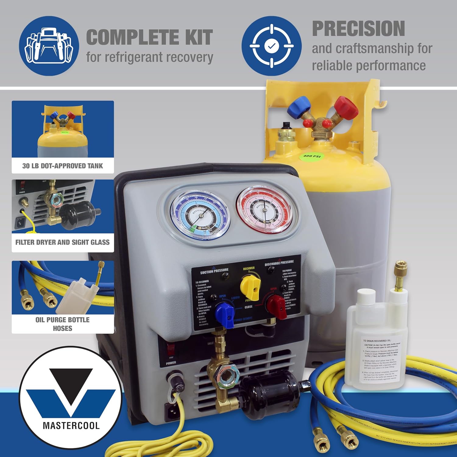 Machine de récupération complète Mastercool 69360-22 Twin Turbo pour camions frigorifiques