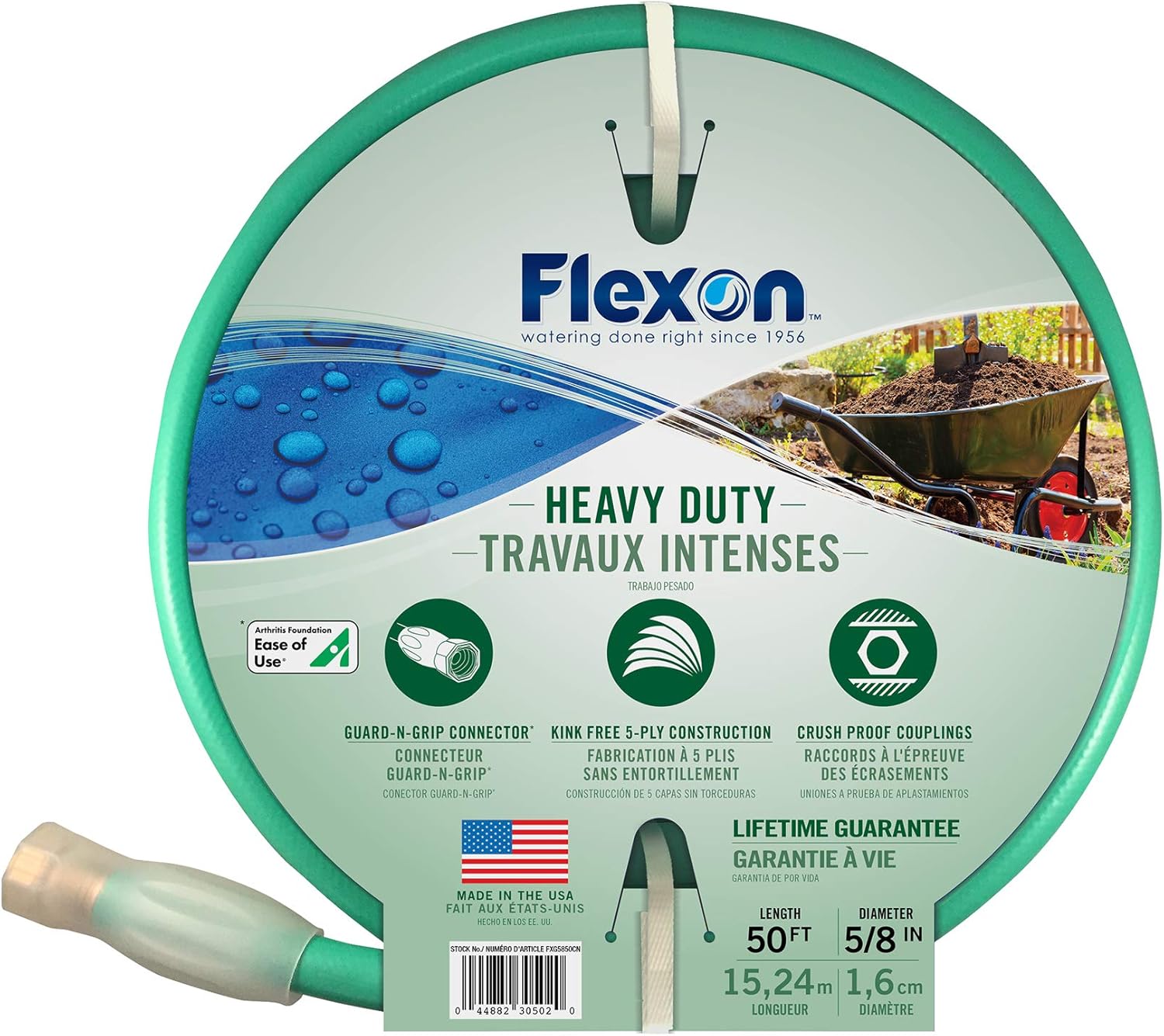Flexon FXG5850 Tuyau d'arrosage robuste 5 plis Forever 5/8" x 50 pieds
