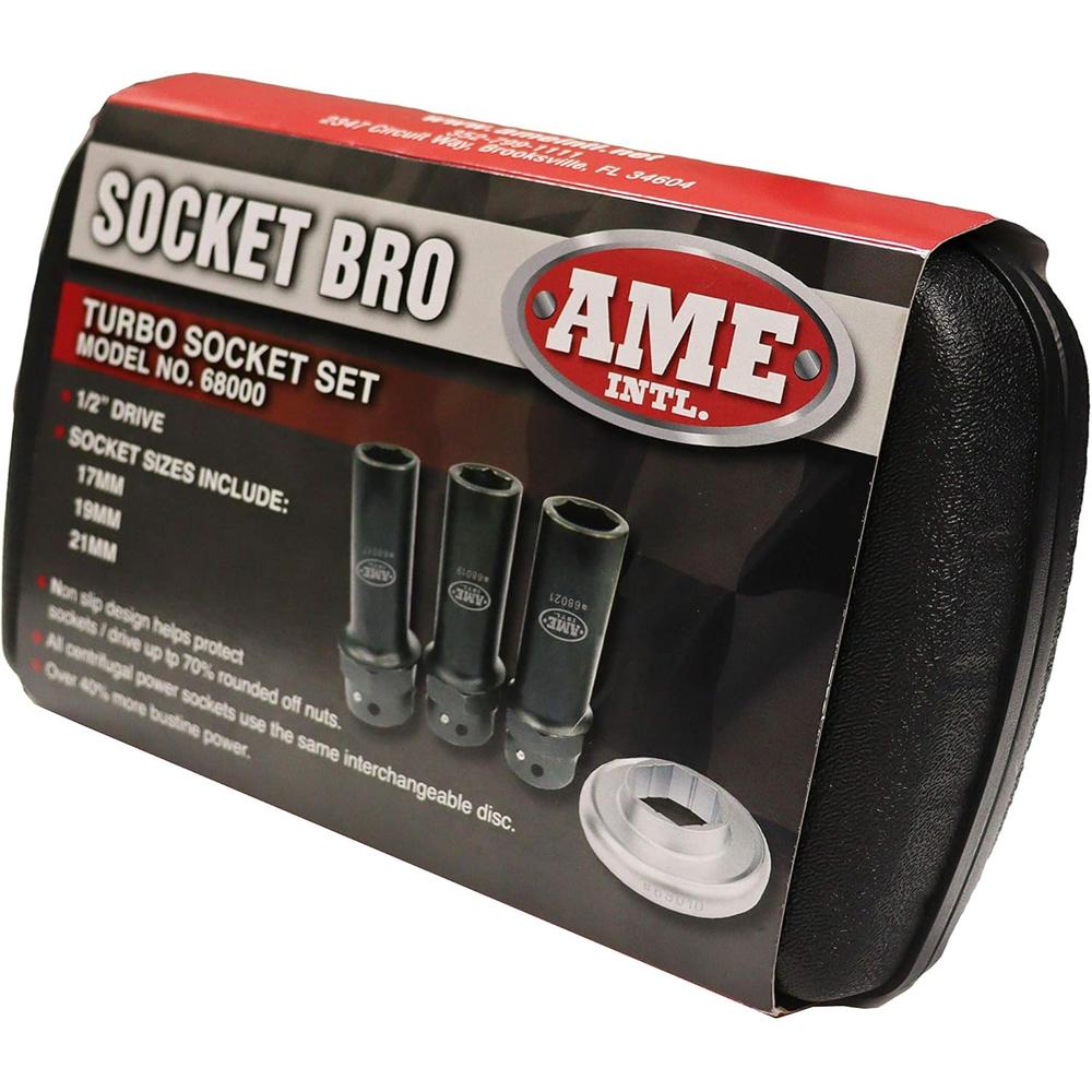 AME International 68000 Socket Bro Lot de 4 pièces comprenant des douilles 17 mm, 19 mm, 21 mm et un disque