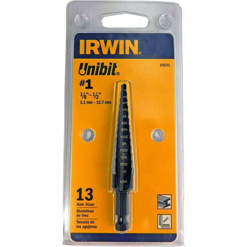Foret étagé IRWIN. Étape de 1/8" à 1/2". Tige 1/4" (10231)