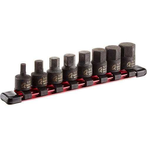 Sunex 3644 3/8" Drive SAE Stubby Impact Hex Driver Set. 8Piece