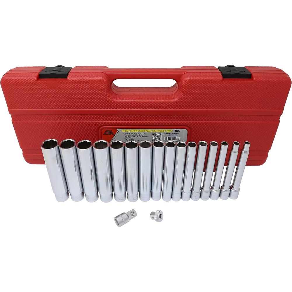 CTA Tools 1189 17-PC 3/8" &amp; 1/2" DRIVE EXTRA-LONG 6-POINT METRIC DOUILLES SET, 6MM-21MM, 3/8" X 1/4" &amp; 1/2" X 3/8" ADAPTATEURS