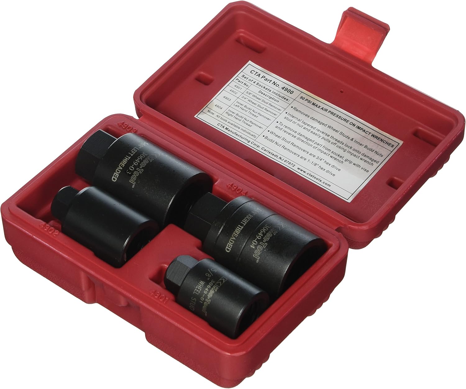 Ken-Tool 30649 4 PC H.D. WHEEL STUD & INNER BUDD NUT REMOVER IMPACT SOCKET SET