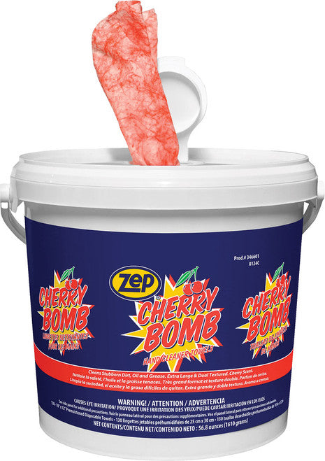 ZEP 346601 ZEP Cherry Bomb Hand Cleaner Towels - Cleans Stubborn Dirt, Oil and Grease - 130 Towels - MPR Tools & Equipment