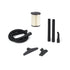 Ridgid wet/dry vac accessory kit showing hose, filter, extension wands, and nozzles