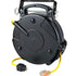 Alert Stamping 8665TFS Retractable Extension Cord Reel, front angle close-up showing carry handle and steel mounting bracket