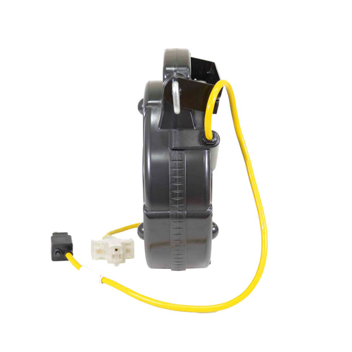 Alert Stamping ALT-8675MFT Retractable Cord Reel - side profile view showing guide rollers and circuit breaker