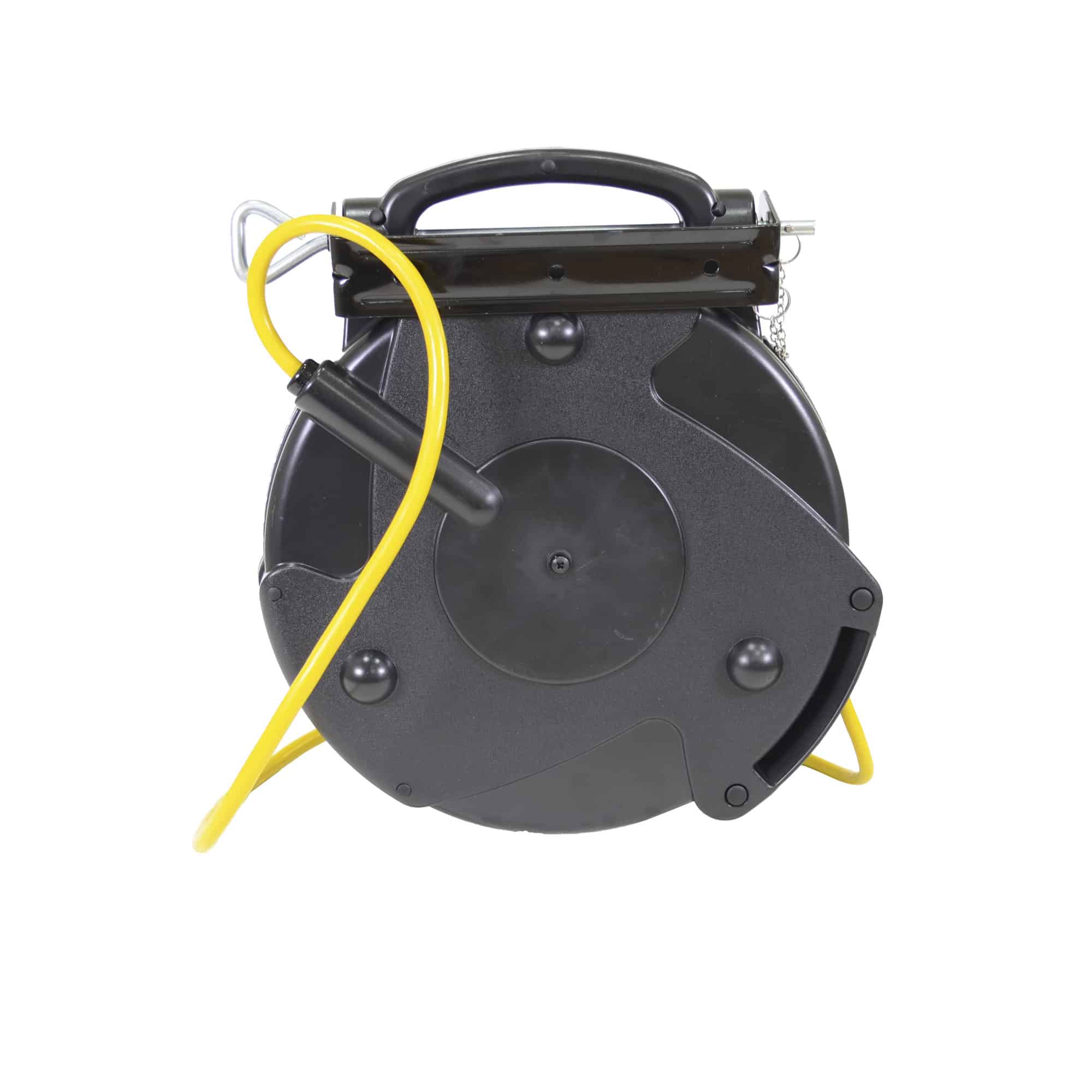 Alert Stamping ALT-8675MFT Retractable Cord Reel - rear view with mounting bracket and carry handle