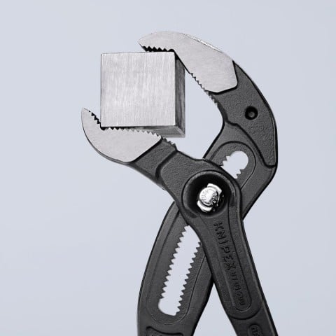 Knipex Cobra XL Water Pump Pliers gripping square workpiece showing jaw capacity