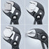 Knipex Cobra pliers demonstrating grip on square, round, hex, and small-diameter workpieces