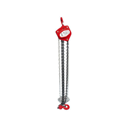 American Power Pull 420 2-Ton Triple Geared Chain Block, red heat-treated steel body with 10 ft load chain and lower hook