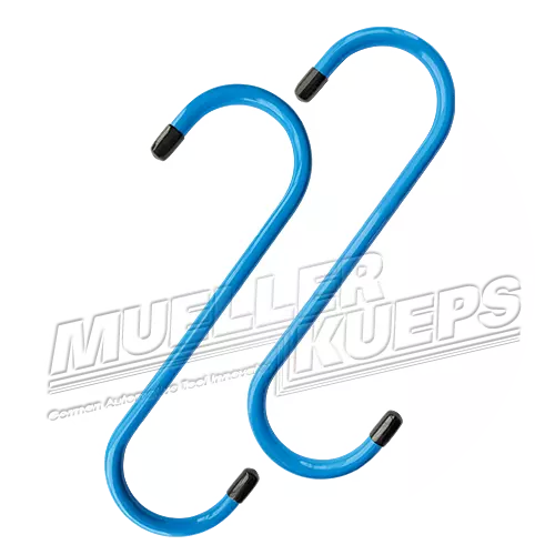 Mueller-Kueps 905 026 HD Uni-Hook-Kit - Two blue bendable S-hooks with black rubber tips for universal automotive applications
