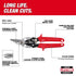 Milwaukee Tool 48-22-4563 Aviation Snip Set - Feature callout showing BOLT LOCK, Laser Hardened Edges, Forged Steel Chrome Plated Blades and One-Hand Metal Lock