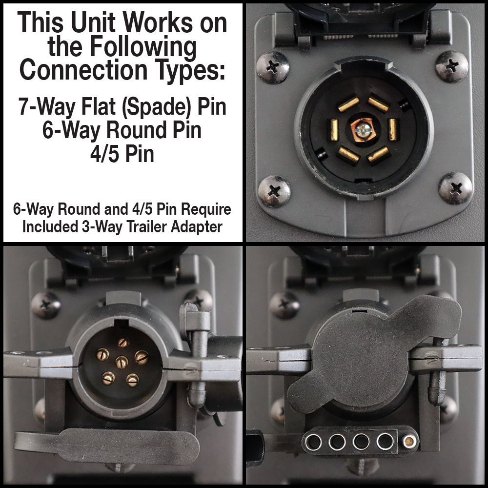 IPA Tools 9101 Light Ranger MUTT connection types: 7-Way Flat Spade Pin, 6-Way Round Pin, 4/5 Pin infographic
