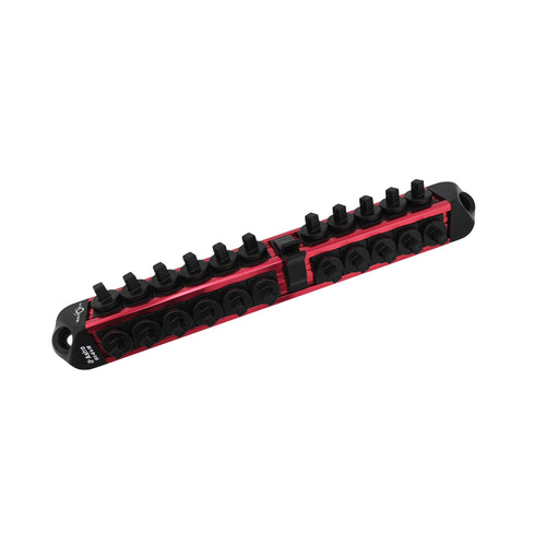 Astro Pneumatic AST-914VR 1/4" Drive V12 Locking Magnetic Socket Organizer in Red, empty rail angled view