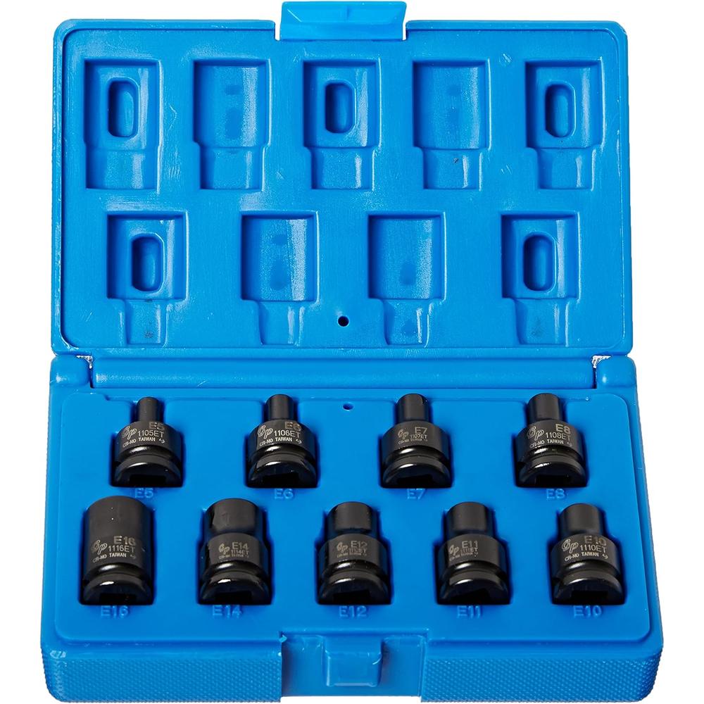 Gris Pneumatique 1219ET Jeu de 9 douilles à chocs externes à prise 3/8"