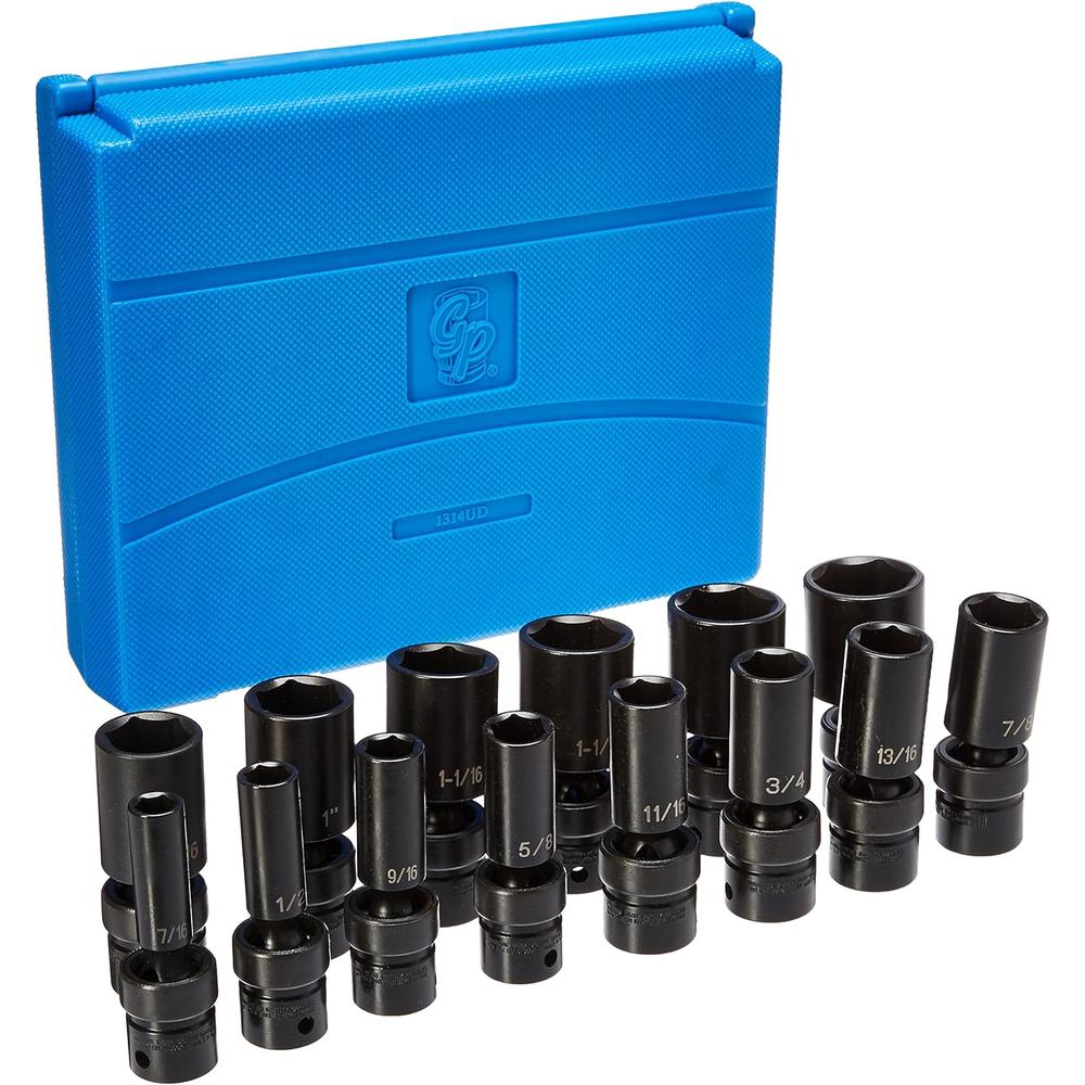 Grey Pneumatic 1314UD 1/2" Drive 14 Pc. Deep Length Fractional Univ. Set